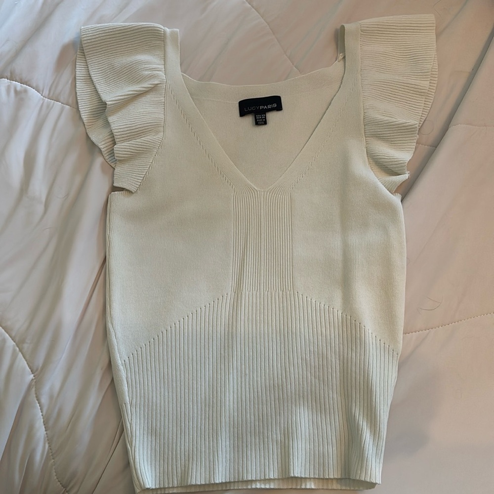 White tank with flutter sleeve